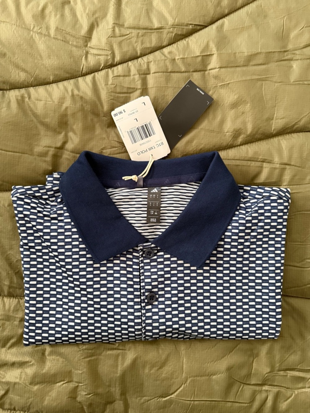 adidas 🏌️⛳️ Navy and White Patterned woven BTC TXR Polo